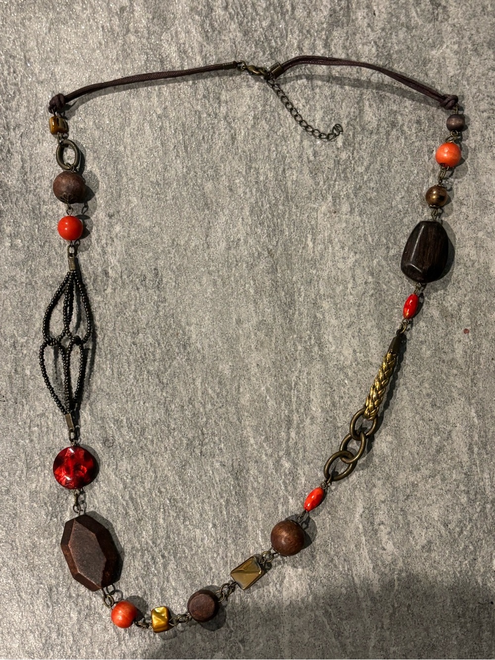 Bohemian Red and Brown Beaded Statement Necklace